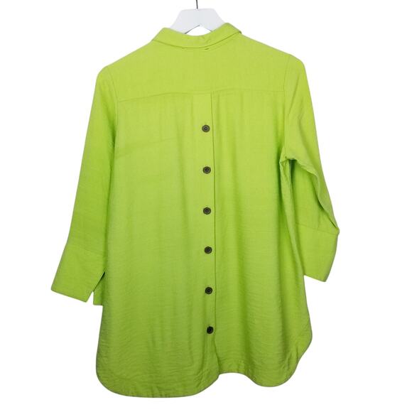 BOHO CHIC Charteuse Button-Back 3/4 Sleeve Shirt Made in USA - Size S - Picture 3 of 7